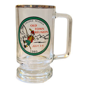 Vintage Valdez Alaska Old Town Reunion Beer Glass 1980 Glass‎ Stein Gold Rim